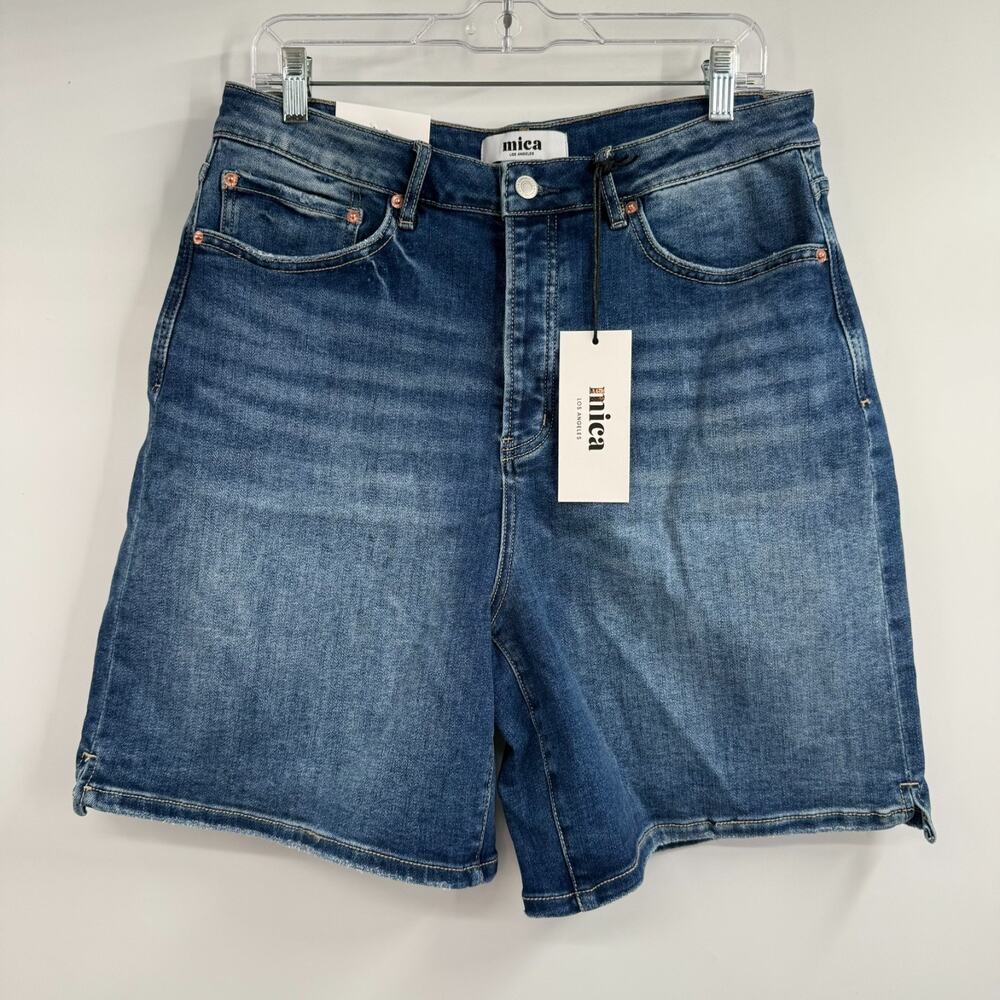 NWT Mica Super High Rise Bermuda Shorts Womens XL Blue Stretch Denim Button Fly